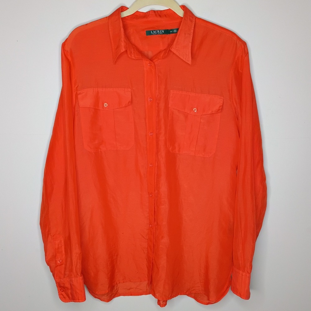 Ralph Lauren LRL Orange Blouse XL cotton silk blend